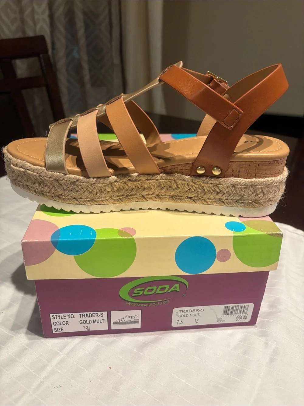 Soda Women’s Gold Multi Platform Espadrille Sandal